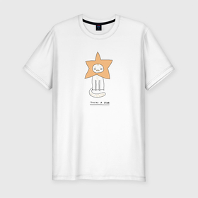 Мужская футболка хлопок Slim с принтом cat is a star , 92% хлопок, 8% лайкра | приталенный силуэт, круглый вырез ворота, длина до линии бедра, короткий рукав | cat | star | звезда | комета | кот | кошка | мем | мотивация | надпись | фраза | цитата