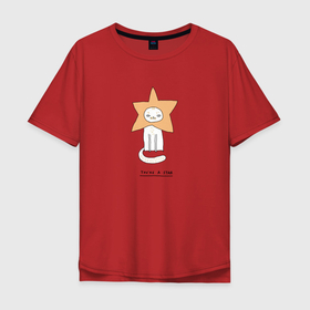 Мужская футболка хлопок Oversize с принтом cat is a star , 100% хлопок | свободный крой, круглый ворот, “спинка” длиннее передней части | cat | star | звезда | комета | кот | кошка | мем | мотивация | надпись | фраза | цитата