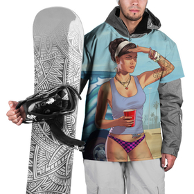 Накидка на куртку 3D с принтом girl with coffee в Курске, 100% полиэстер |  | art | beach | car | game | grand theft auto v | gta 5 | gta online | sand | sky | арт | гта 5 | гта онлайн | игра | машина | небо | песок | пляж