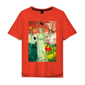Мужская футболка хлопок Oversize с принтом Atena farnese в Екатеринбурге, 100% хлопок | свободный крой, круглый ворот, “спинка” длиннее передней части | афина | богиня | граффити | картина | копье | корона | краска | скульптура | статуя | уличный стиль