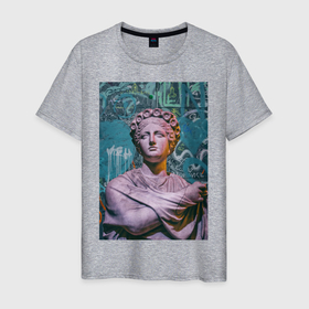 Мужская футболка хлопок с принтом Hera Barberini в Кировске, 100% хлопок | прямой крой, круглый вырез горловины, длина до линии бедер, слегка спущенное плечо. | граффити | девушка | женщина | картина | надписи | скульптура | статуя | юнона барберини
