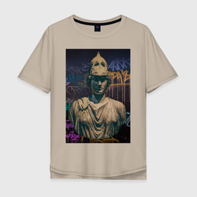 Мужская футболка хлопок Oversize с принтом Goddess Athena в Петрозаводске, 100% хлопок | свободный крой, круглый ворот, “спинка” длиннее передней части | Тематика изображения на принте: афина | богиня | граффити | картина | надписи | скульптура | статуя | узоры | уличный стиль | шлем