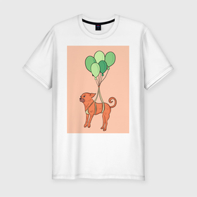 Мужская футболка хлопок Slim с принтом собака , 92% хлопок, 8% лайкра | приталенный силуэт, круглый вырез ворота, длина до линии бедра, короткий рукав | dog | воздушные шарики | летающая собака | полет | собака