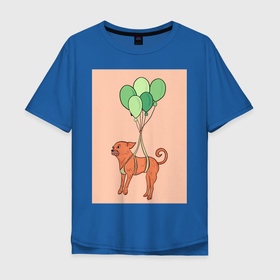 Мужская футболка хлопок Oversize с принтом собака в Курске, 100% хлопок | свободный крой, круглый ворот, “спинка” длиннее передней части | dog | воздушные шарики | летающая собака | полет | собака