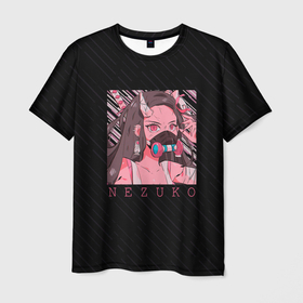 Мужская футболка 3D с принтом Незуко Камадо в маске , 100% полиэфир | прямой крой, круглый вырез горловины, длина до линии бедер | demon slayer | kamado | kimetsu no aiba | nezuko | камадо | клинок | недзуко | незуко | рассекающий демонов