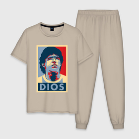 Мужская пижама хлопок с принтом Dios - Maradona в Екатеринбурге, 100% хлопок | брюки и футболка прямого кроя, без карманов, на брюках мягкая резинка на поясе и по низу штанин
 | argentina | diego | football | maradona | messi | аргентина | гол | диего | игрок | марадона | месси | мяч | рука бога | спорт | футбол | футболист | чемпион