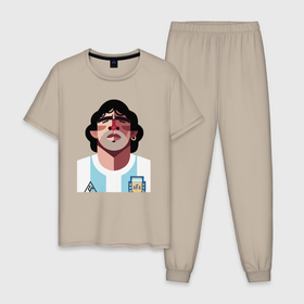 Мужская пижама хлопок с принтом Football - Maradona в Новосибирске, 100% хлопок | брюки и футболка прямого кроя, без карманов, на брюках мягкая резинка на поясе и по низу штанин
 | argentina | diego | football | maradona | messi | аргентина | гол | диего | игрок | марадона | месси | мяч | рука бога | спорт | футбол | футболист | чемпион