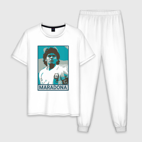 Мужская пижама хлопок с принтом Maradona в Новосибирске, 100% хлопок | брюки и футболка прямого кроя, без карманов, на брюках мягкая резинка на поясе и по низу штанин
 | argentina | diego | football | maradona | messi | аргентина | гол | диего | игрок | марадона | месси | мяч | рука бога | спорт | футбол | футболист | чемпион