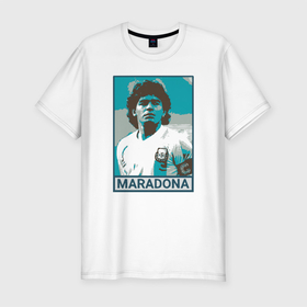 Мужская футболка хлопок Slim с принтом Maradona в Екатеринбурге, 92% хлопок, 8% лайкра | приталенный силуэт, круглый вырез ворота, длина до линии бедра, короткий рукав | argentina | diego | football | maradona | messi | аргентина | гол | диего | игрок | марадона | месси | мяч | рука бога | спорт | футбол | футболист | чемпион