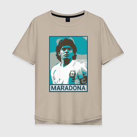 Мужская футболка хлопок Oversize с принтом Maradona в Петрозаводске, 100% хлопок | свободный крой, круглый ворот, “спинка” длиннее передней части | argentina | diego | football | maradona | messi | аргентина | гол | диего | игрок | марадона | месси | мяч | рука бога | спорт | футбол | футболист | чемпион