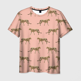 Мужская футболка 3D с принтом Гепарды на розовом , 100% полиэфир | прямой крой, круглый вырез горловины, длина до линии бедер | африка | гепард | гепарды | иллюстрация | коты | кошки | крупные кошки | паттерн | пятна | розовый | сафари