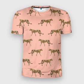 Мужская футболка 3D спортивная с принтом Гепарды на розовом в Санкт-Петербурге, 100% полиэстер с улучшенными характеристиками | приталенный силуэт, круглая горловина, широкие плечи, сужается к линии бедра | африка | гепард | гепарды | иллюстрация | коты | кошки | крупные кошки | паттерн | пятна | розовый | сафари