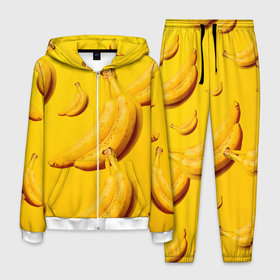 Мужской костюм 3D с принтом Банановый рай в Кировске, 100% полиэстер | Манжеты и пояс оформлены тканевой резинкой, двухслойный капюшон со шнурком для регулировки, карманы спереди | Тематика изображения на принте: банановый | бананы | желтый | кожура | фрукты