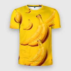 Мужская футболка 3D спортивная с принтом Банановый рай в Курске, 100% полиэстер с улучшенными характеристиками | приталенный силуэт, круглая горловина, широкие плечи, сужается к линии бедра | Тематика изображения на принте: банановый | бананы | желтый | кожура | фрукты