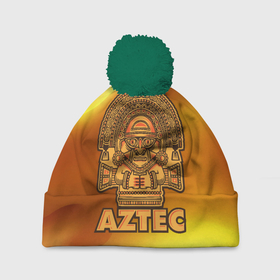 Шапка 3D c помпоном с принтом Aztec Ацтеки в Тюмени, 100% полиэстер | универсальный размер, печать по всей поверхности изделия | ацтеки | ацтекская империя | индеец | индейцы | символ | фигурка