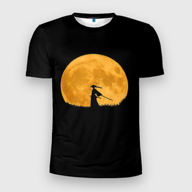 Мужская футболка 3D спортивная с принтом Путь самурая в Тюмени, 100% полиэстер с улучшенными характеристиками | приталенный силуэт, круглая горловина, широкие плечи, сужается к линии бедра | Тематика изображения на принте: астрономический | бусидо | луна | мир | самурай