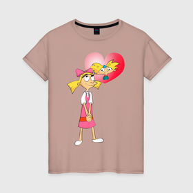 Женская футболка хлопок с принтом Эй Арнольд! в Санкт-Петербурге, 100% хлопок | прямой крой, круглый вырез горловины, длина до линии бедер, слегка спущенное плечо | helga | арнольд | сердце | хельга