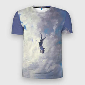 Мужская футболка 3D спортивная с принтом Летящая девушка в Кировске, 100% полиэстер с улучшенными характеристиками | приталенный силуэт, круглая горловина, широкие плечи, сужается к линии бедра | fly | girl | девушка | небо | облака | полёт
