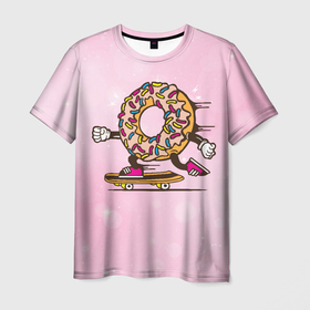 Мужская футболка 3D с принтом Пончик на скейте в Кировске, 100% полиэфир | прямой крой, круглый вырез горловины, длина до линии бедер | donkey | sport | пончик | скейт | скорость | сладость