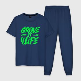 Мужская пижама хлопок с принтом Grove street for Life , 100% хлопок | брюки и футболка прямого кроя, без карманов, на брюках мягкая резинка на поясе и по низу штанин
 | green | grove | винтаж | граффити vaporwave | леттеринг | текстуры | тени | яркость