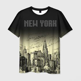 Мужская футболка 3D с принтом Нью-Йорк в Тюмени, 100% полиэфир | прямой крой, круглый вырез горловины, длина до линии бедер | new york | город | путешествие | рисунок | сша | туризм