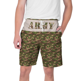 Мужские шорты 3D с принтом Армия ,  полиэстер 100% | прямой крой, два кармана без застежек по бокам. Мягкая трикотажная резинка на поясе, внутри которой широкие завязки. Длина чуть выше колен | army | армия | военный | комуфляж | слово