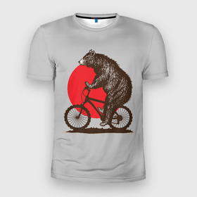 Мужская футболка 3D спортивная с принтом Медведь на велосиеде в Петрозаводске, 100% полиэстер с улучшенными характеристиками | приталенный силуэт, круглая горловина, широкие плечи, сужается к линии бедра | вело | велосипед | медведь | солнце | спорт | япония