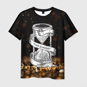 Мужская футболка 3D с принтом Время - деньги в Новосибирске, 100% полиэфир | прямой крой, круглый вырез горловины, длина до линии бедер | богатство | время | деньги | песочные часы | таймер | часы