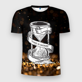Мужская футболка 3D спортивная с принтом Время - деньги в Курске, 100% полиэстер с улучшенными характеристиками | приталенный силуэт, круглая горловина, широкие плечи, сужается к линии бедра | богатство | время | деньги | песочные часы | таймер | часы