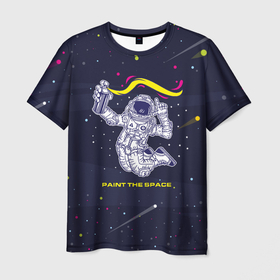 Мужская футболка 3D с принтом Рисуй в космосе в Курске, 100% полиэфир | прямой крой, круглый вырез горловины, длина до линии бедер | балончик | граффити | космос | краски | рисунки