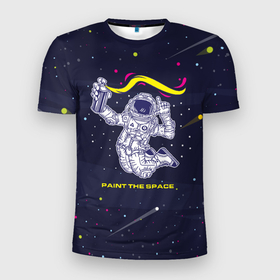 Мужская футболка 3D спортивная с принтом Рисуй в космосе в Екатеринбурге, 100% полиэстер с улучшенными характеристиками | приталенный силуэт, круглая горловина, широкие плечи, сужается к линии бедра | балончик | граффити | космос | краски | рисунки