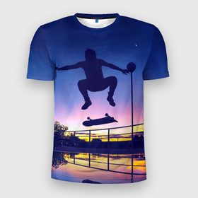 Мужская футболка 3D спортивная с принтом Skateboarding в Белгороде, 100% полиэстер с улучшенными характеристиками | приталенный силуэт, круглая горловина, широкие плечи, сужается к линии бедра | board | man | skate | skateboard | skateboarder | skateboarding | sport | street | sunset | доска | закат | скейт | скейтборд | скейтбординг | скейтбордист | спорт | улица | человек