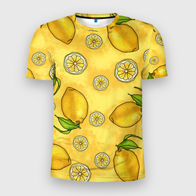 Мужская футболка 3D спортивная с принтом Лимончик в Петрозаводске, 100% полиэстер с улучшенными характеристиками | приталенный силуэт, круглая горловина, широкие плечи, сужается к линии бедра | вечеринка | другу | еда | лимон | подруге | фрукты