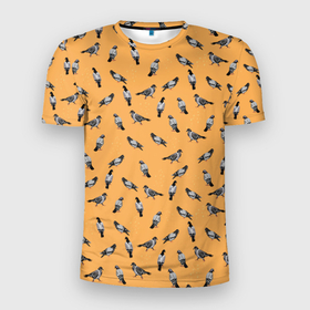Мужская футболка 3D спортивная с принтом Голуби паттерн на желтом в Кировске, 100% полиэстер с улучшенными характеристиками | приталенный силуэт, круглая горловина, широкие плечи, сужается к линии бедра | голуби | голубь | домашние голуби | желтый | иллюстрация | паттерн | птица | птицы