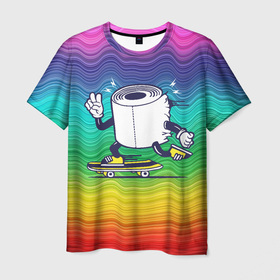 Мужская футболка 3D с принтом Туалетная бумага на скейте в Кировске, 100% полиэфир | прямой крой, круглый вырез горловины, длина до линии бедер | бумага | прикол | скейт | спорт | туалет | туалетная бумага | шутка