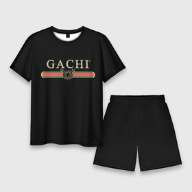 Мужской костюм с шортами 3D с принтом GACHI B 3D ,  |  | Тематика изображения на принте: gucci | logo | бренд | гучи | лого | мужской символ | надпись | цветной