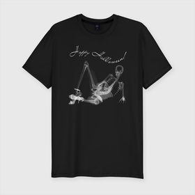 Мужская футболка хлопок Slim с принтом X-ray of a cool girl в Санкт-Петербурге, 92% хлопок, 8% лайкра | приталенный силуэт, круглый вырез ворота, длина до линии бедра, короткий рукав | bones | girl | holiday | hype | pose | sandals | skull | x ray | босоножки | кости | праздник | рентген | хайп | череп