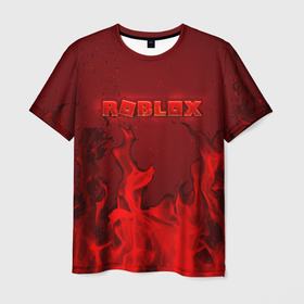 Мужская футболка 3D с принтом ROBLOX ОГОНЬ в Екатеринбурге, 100% полиэфир | прямой крой, круглый вырез горловины, длина до линии бедер | roblox | игра | компьютерная игра | логотип | огонь | онлайн | онлайн игра | пламя | роблакс | роблокс
