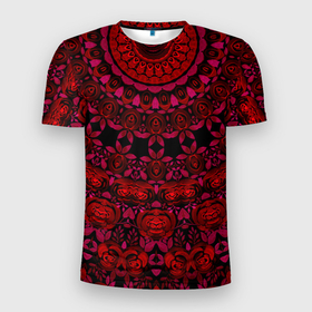 Мужская футболка 3D спортивная с принтом Акварельный калейдоскоп в Санкт-Петербурге, 100% полиэстер с улучшенными характеристиками | приталенный силуэт, круглая горловина, широкие плечи, сужается к линии бедра | Тематика изображения на принте: женский | калейдоскоп | красный | модный | цветочный узор | черный | этнический