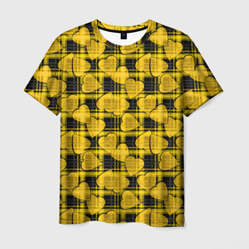 Мужская футболка 3D с принтом Желто-черный модный узор  в Кировске, 100% полиэфир | прямой крой, круглый вырез горловины, длина до линии бедер | детский | для девочек | клетка | любовь | модный | плед | сердце | черный и желтый