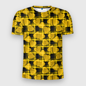 Мужская футболка 3D спортивная с принтом Желто-черный модный узор  в Курске, 100% полиэстер с улучшенными характеристиками | приталенный силуэт, круглая горловина, широкие плечи, сужается к линии бедра | детский | для девочек | клетка | любовь | модный | плед | сердце | черный и желтый