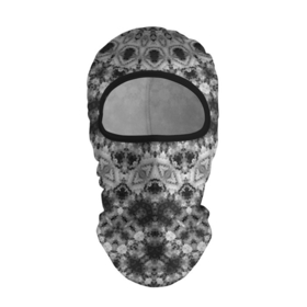 Балаклава 3D с принтом Черно белый круглый узор  в Новосибирске, 100% полиэстер, ткань с особыми свойствами — Activecool | плотность 150–180 г/м2; хорошо тянется, но при этом сохраняет форму. Закрывает шею, вокруг отверстия для глаз кайма. Единый размер | калейдоскоп | мозаика | орнамент | серый | темный | черно белый | этнический
