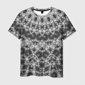 Мужская футболка 3D с принтом Черно белый круглый узор  в Новосибирске, 100% полиэфир | прямой крой, круглый вырез горловины, длина до линии бедер | Тематика изображения на принте: калейдоскоп | мозаика | орнамент | серый | темный | черно белый | этнический