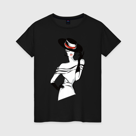 Женская футболка хлопок с принтом девушка модель в Новосибирске, 100% хлопок | прямой крой, круглый вырез горловины, длина до линии бедер, слегка спущенное плечо | аксессуары | быть в тренде | вечеринки | напитки | стиль