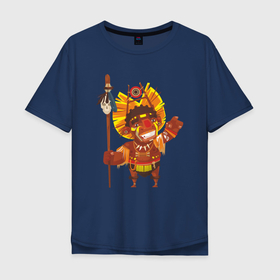 Мужская футболка хлопок Oversize с принтом Вождь краснокожих , 100% хлопок | свободный крой, круглый ворот, “спинка” длиннее передней части | Тематика изображения на принте: америка | вождь | вождь племени | индеец | копье | костюм индейца | племя