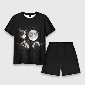 Мужской костюм с шортами 3D с принтом ГРУСТНЫЕ ЛУННЫЕ КОТЫ в Тюмени,  |  | cat | cosmo | face | memes | night | sky | stars | голова | звезды | интернет | космос | коты | кошки | лицо | луна | мем | ночь | отражение | прикол | рисунок