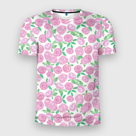 Мужская футболка 3D спортивная с принтом Розовые акварельные розы в Петрозаводске, 100% полиэстер с улучшенными характеристиками | приталенный силуэт, круглая горловина, широкие плечи, сужается к линии бедра | акварель | акварельные цветы | детский | для женщин | модный | розовый | розы | цветы