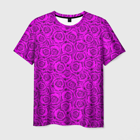 Мужская футболка 3D с принтом Яркий цветочный неоновый узор в Тюмени, 100% полиэфир | прямой крой, круглый вырез горловины, длина до линии бедер | детский | женский | малиновый | неоновый узор | розы | ярко розовый