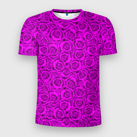 Мужская футболка 3D спортивная с принтом Яркий цветочный неоновый узор в Белгороде, 100% полиэстер с улучшенными характеристиками | приталенный силуэт, круглая горловина, широкие плечи, сужается к линии бедра | детский | женский | малиновый | неоновый узор | розы | ярко розовый
