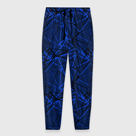 Мужские брюки 3D с принтом Черно-синий геометрический   в Новосибирске, 100% полиэстер | манжеты по низу, эластичный пояс регулируется шнурком, по бокам два кармана без застежек, внутренняя часть кармана из мелкой сетки | абстрактный | геометрические фигуры | геометрический | модный | молодежный | полосы | синий | синий и черный